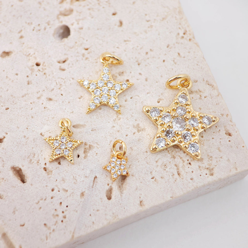 Dijes de estrella dorados, colgante de estrella cúbica con cristal pavé, chapado en oro de 18 quilates, pavé de circonita cúbica, dijes para hacer collares, accesorios de joyería S20612