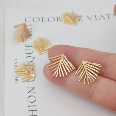 10pcs Gold Fir leaves Earring Post With Loop, S925 Silver Ear Pin Nickel Free Earrings, Ear Stud Loop, Hypoallergenic Earring Findings Z023
