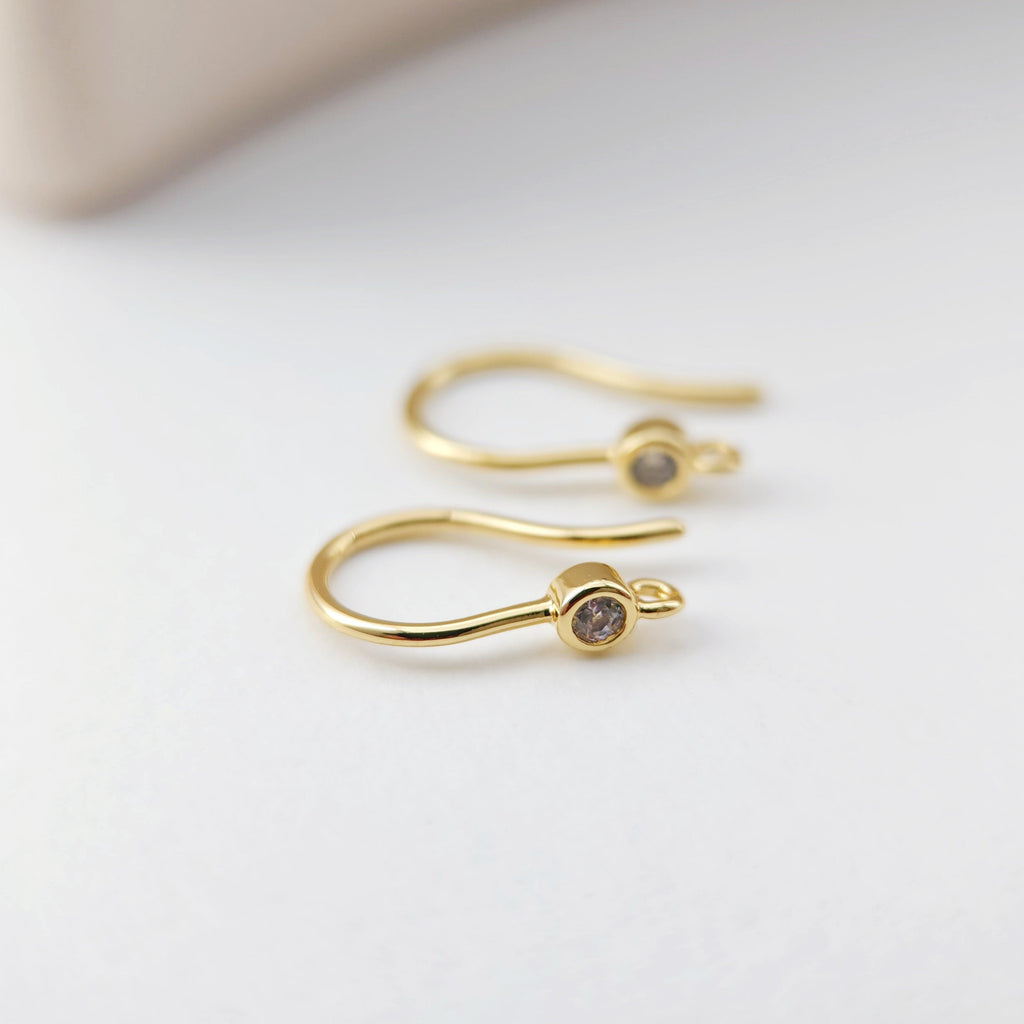 18K Gold Plated Ear Wires, Cubic Pave Earring Hooks, Nickel Free, Fish Hooks, Ear Wires for Jewelry Making D0160