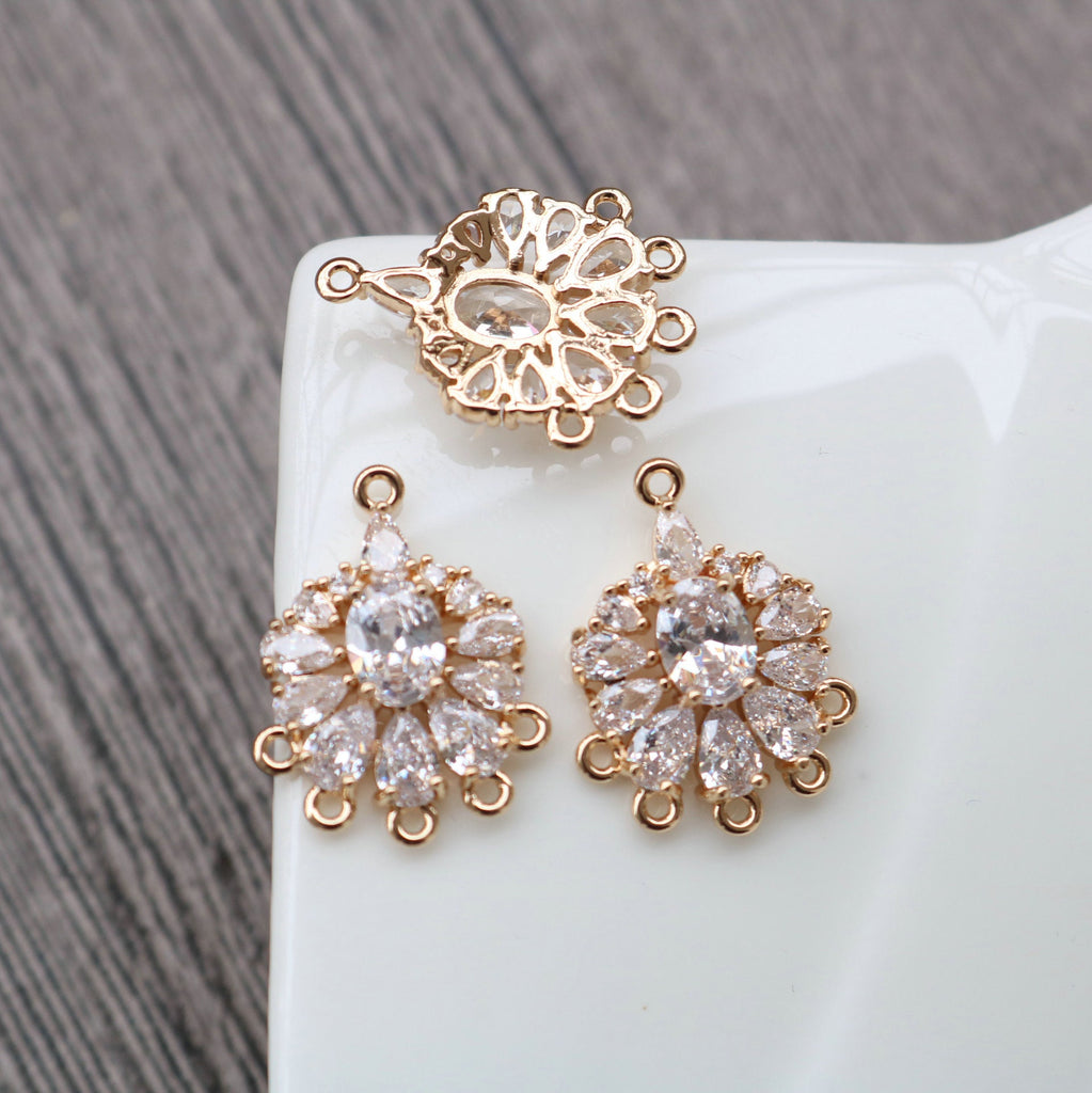 CZ Pave Geometric Flower Charm, Cubic Zircon Crystal Pendant, Multiple Holes, 14K Real Gold Plated, Jewelry Findings HL012-F192