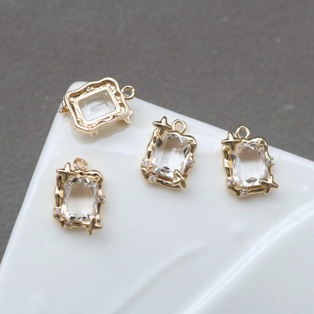 10pcs Rectangular Connector, Cubic Zircon Crystal Pendant, Bracelet Necklace Pendant, 14K Real Gold Plated, Jewelry Findings HL067-F133