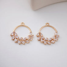 Load image into Gallery viewer, CZ Pave Fan Shape Charm, Cubic Zircon Crystal Fan Pendant, Bracelet Necklace Pendant, Gold Plated Charm, Jewelry Findings STG60-F215