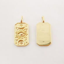 Load image into Gallery viewer, Gold Evil Eye Card Charms, Micro CZ Pave Moon and Star Pendant, 18K Gold Plated Brass, Necklace Making Charms, Jewelry Findings S1005