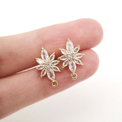 أقراط على شكل زهرة من الزركونيا المكعبة، مطلية بالذهب مع حلقة، مضادة للحساسية، أدوات يدوية الصنع، لوازم صنع الأقراط بنفسك D0261