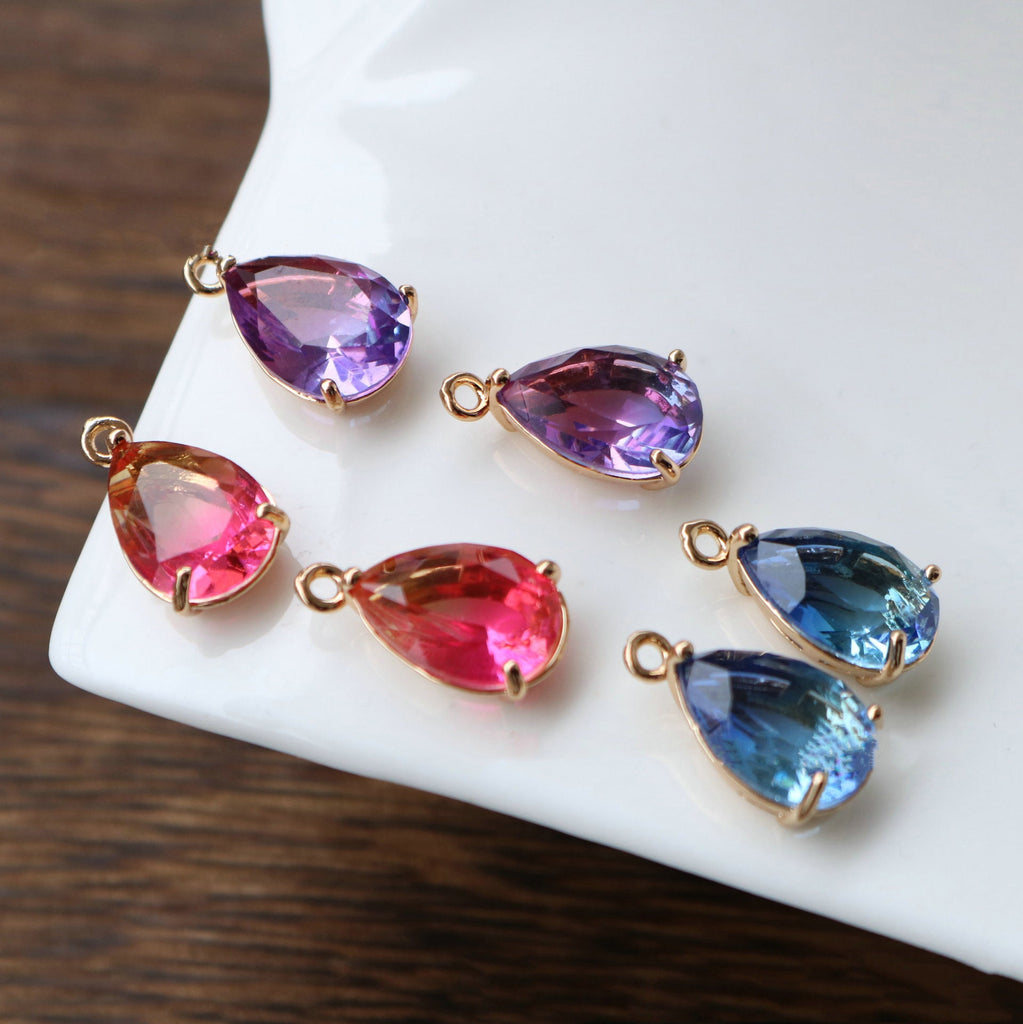 10pcs- Crystal Tiny Teardrop Charms, 14K Gold/Silver Plated Teardrop Pendant, 10*14mm, Jewelry Findings HL046-F122