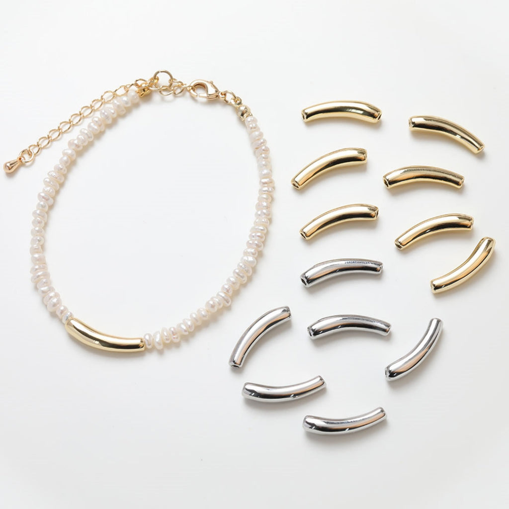 10pcs Bamboo Tube Beads, Curved Spacer Beads, Curved Tube Beads, 14K Gold/Silver Plated, Bracelet Necklace Making Jewelry Finding GZ216