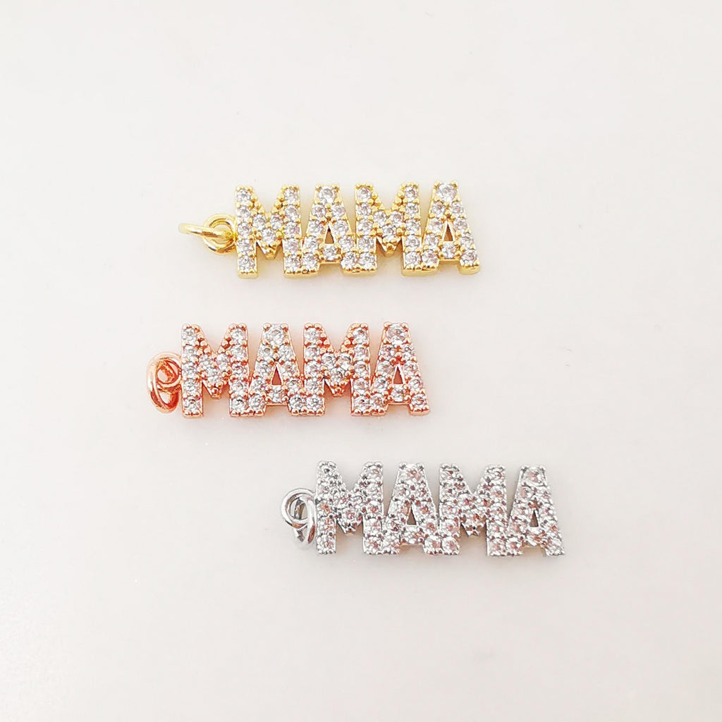HAPPY/MAMA Pave Charm, 18K Gold Plated Pendant, Necklace Making Charm, CZ Pave letter pendant for mother, Jewelry making Supplies, S1029