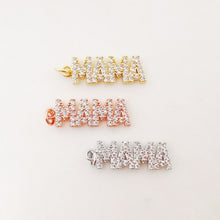 Load image into Gallery viewer, HAPPY/MAMA Pave Charm, 18K Gold Plated Pendant, Necklace Making Charm, CZ Pave letter pendant for mother, Jewelry making Supplies, S1029