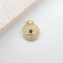 Load image into Gallery viewer, Cubic Evil Eye Round Charm, 18K Gold Plated Micro CZ Pave Eye Collection Pendant Necklace Making Charm, Jewelry Findings S20222