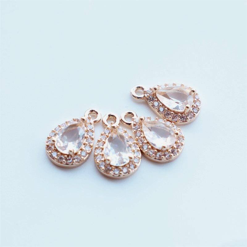 Crystal Tiny Drop Charms, 14K Gold/Silver Plated Teardrop Pendant, CZ Pave, 8*12mm, Jewelry Findings JY060-F158