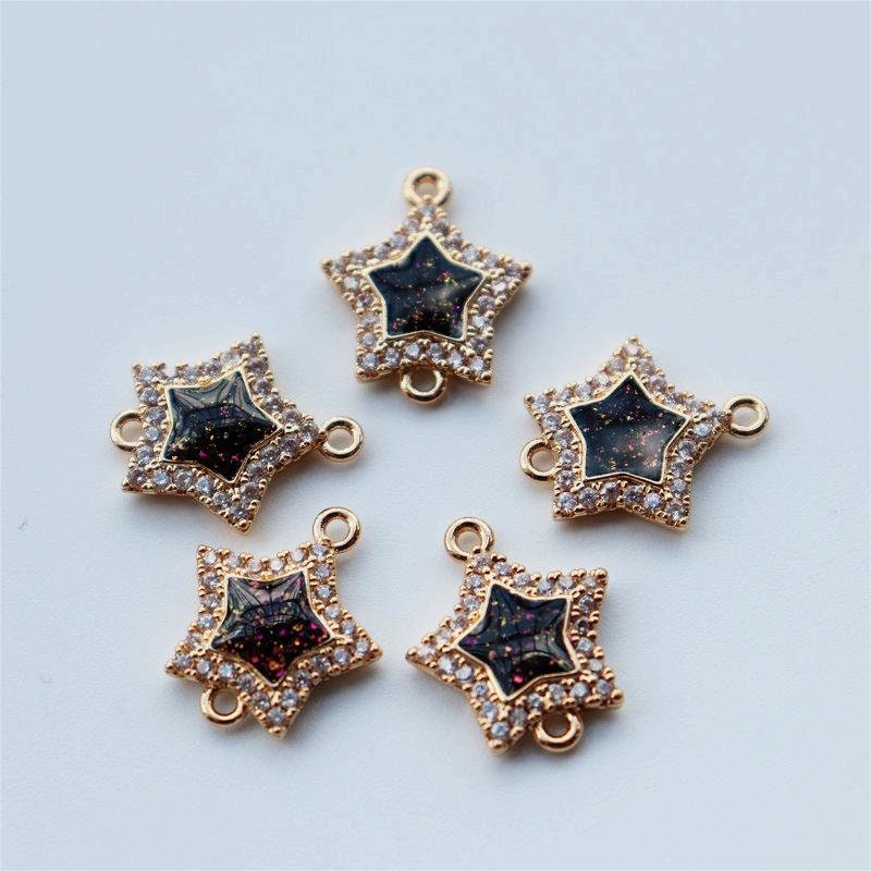 5pcs Faux Opal Star Connectors, Cubic Zircon Crystal Pendant, Bracelet Necklace Pendant, 14K Real Gold Plated, Jewelry Findings JY089-F106