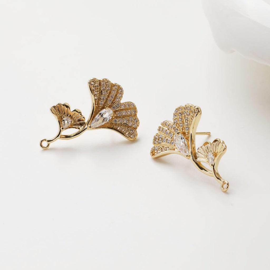 Maple Leaf Earrings Post With Loop, S925 Silver Ear Pin, Nickel Free Earrings, CZ Pave Ear Stud, Hypoallergenic Earring Findings GZ718