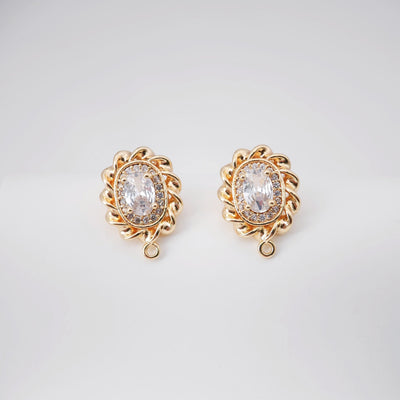 18K Gold Oval Shape Earring Post With Loop, S925 Silver Pin Nickel Free Earrings, CZ pave Stud, Hypoallergenic Earring Findings ZX250