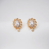 18K Gold Oval Shape Earring Post With Loop, S925 Silver Pin Nickel Free Earrings, CZ pave Stud, Hypoallergenic Earring Findings ZX250