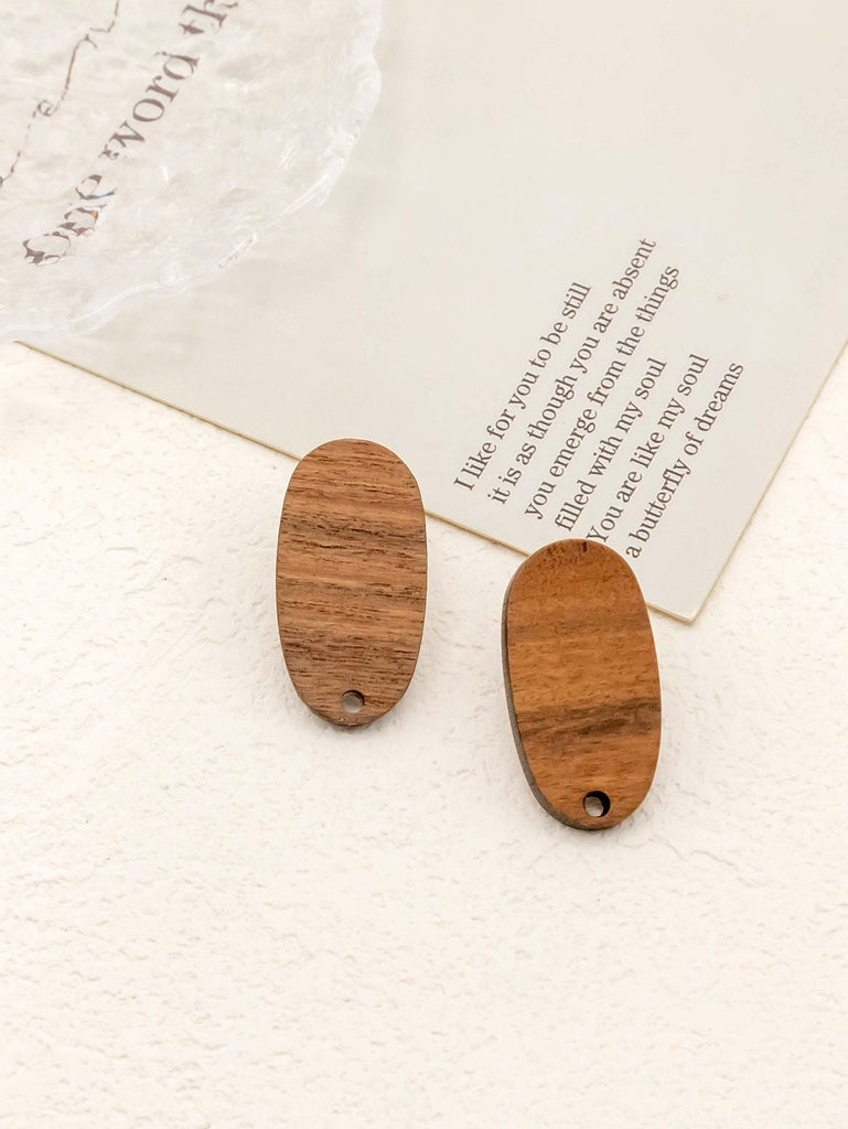 4PCS Wood Earrings, Oval Wooden Earrings for women, Reclaimed Walnut Wood, Nickel Free, Geometric Statement Earrings Finding  JT920