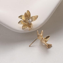Load image into Gallery viewer, Flower Earring Post with loop, 14K Gold/Silver, S925 Silver Pin Nickel Free Earrings, Flora Ear Stud with Loop GZ735