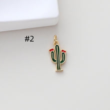 Load image into Gallery viewer, Enamel Cactus Pendant, 18K Gold Plated Charm, Dainty Jewelry Making Pendant S1309