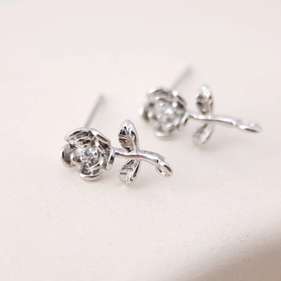 عمود قرط زهرة الورد، قرط مرصع من النحاس المطلي بالذهب الحقيقي عيار 18 قيراطًا مع حلقة، دبوس فضة S925، خالٍ من النيكل، أداة العثور على القرط S1196