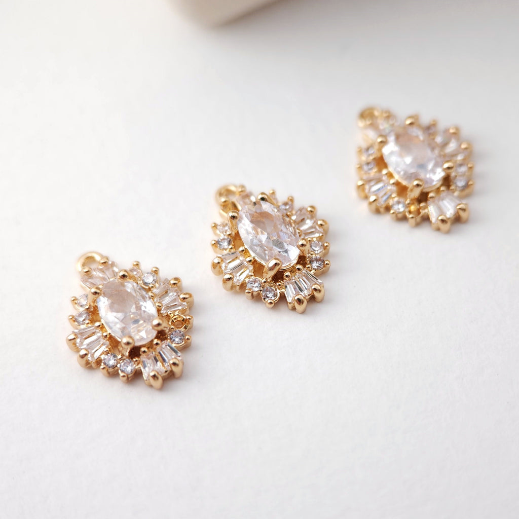 CZ Pave Rhombic Boho Charm, Cubic Pendant, Earring Connectors, Real Gold Plated Brass Earring Charms, Jewelry Findings D0069