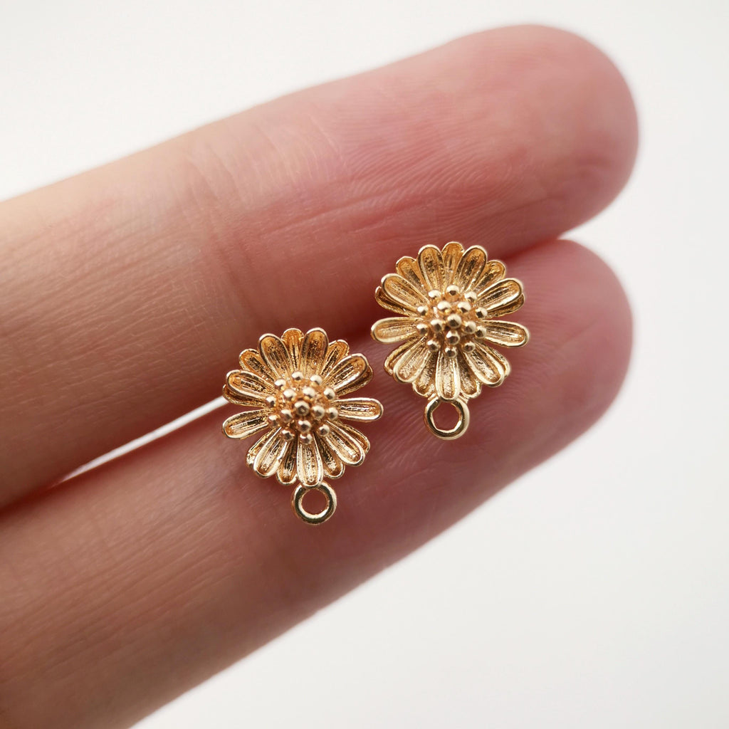 10 قطع من أعمدة أقراط الزهور مع حلقة، دبوس من الفضة الاسترلينية S925، قرط مرصع من النحاس المطلي بالذهب الحقيقي عيار 18 قيراطًا مع حلقة، خالٍ من النيكل، أداة العثور على الأقراط Z097