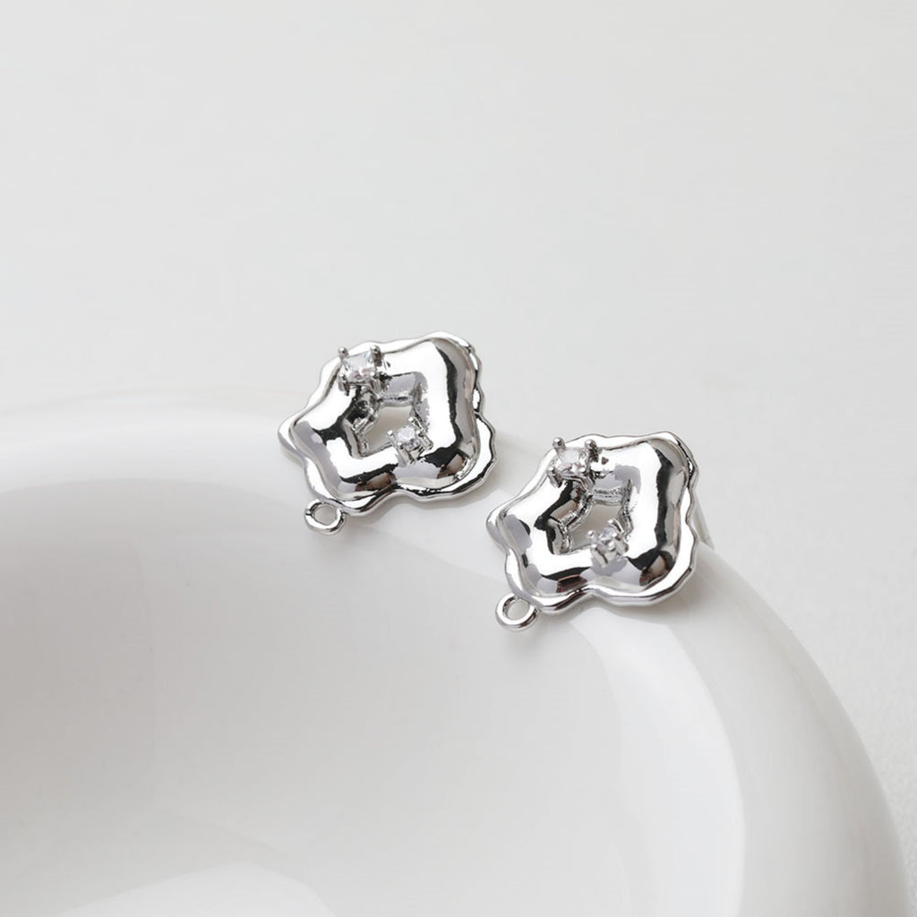 Irregular Pave CZ Earring Post, 14K Gold/Silver Plated, S925 Silver Pin Nickel Free Earrings, Hypoallergenic Earring Findings GT017