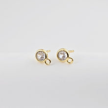 Load image into Gallery viewer, Round Stud Post with Loops, S925 Silver Ear Pin, Nickel Free, CZ 18K Gold Plated Stud Earring Finding D0283