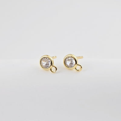 Round Stud Post with Loops, S925 Silver Ear Pin, Nickel Free, CZ 18K Gold Plated Stud Earring Finding D0283