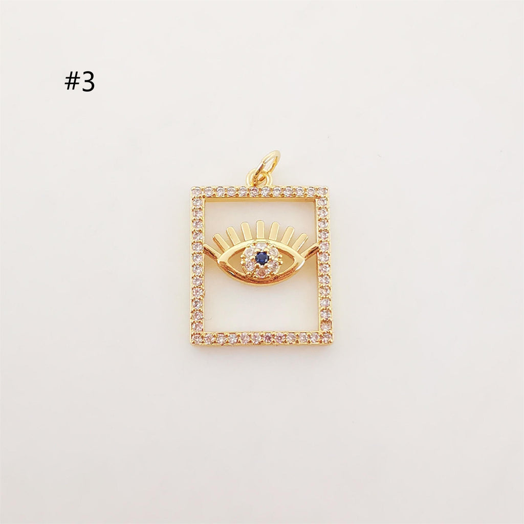 Dije rectangular de ojo turco cúbico, chapado en oro de 18 quilates con micro circonitas pavé, ideal para hacer collares, accesorios de joyería S20226