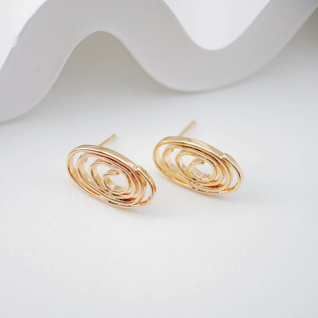 Gold Oval Earring Post, 18K Gold Nickel Free Earrings, S925 Silver Ear Pins, 17.3*10mm, Oval Shape Ear Stud with Loop ZX199