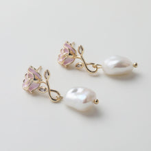 Load image into Gallery viewer, Enamel Flower Earring Post, 14K Gold/Silver, S925 Silver Pin Nickel Free Earrings, Flora Ear Stud with Loop GZ769