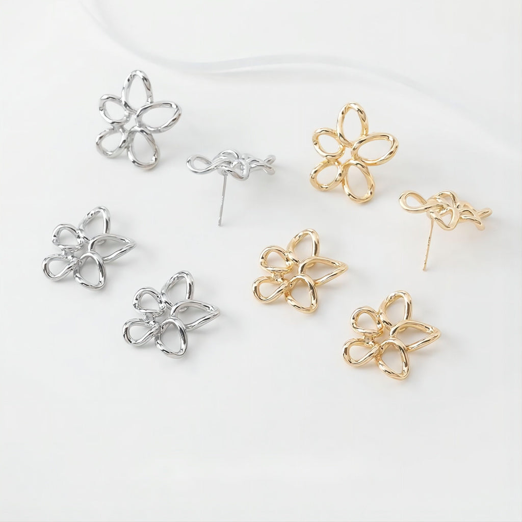 Openwork Flower Earring Post, Pendant, 14K Gold/Silver, S925 Silver Pin Nickel Free Earrings, Flora Ear Stud with Loop GE011