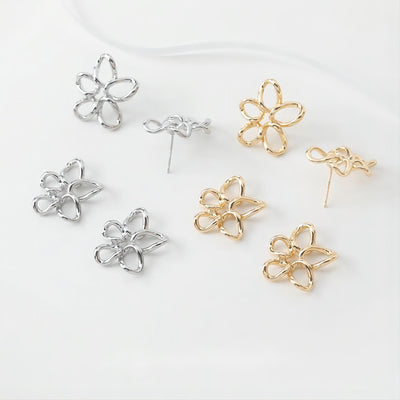 Openwork Flower Earring Post, Pendant, 14K Gold/Silver, S925 Silver Pin Nickel Free Earrings, Flora Ear Stud with Loop GE011