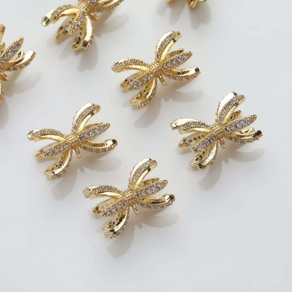 Cuentas espaciadoras con forma de corona, chapadas en oro de 14 quilates, cuentas de circonita con orificio para tapa, cuentas para hacer collares y aretes, accesorios de joyería SC019