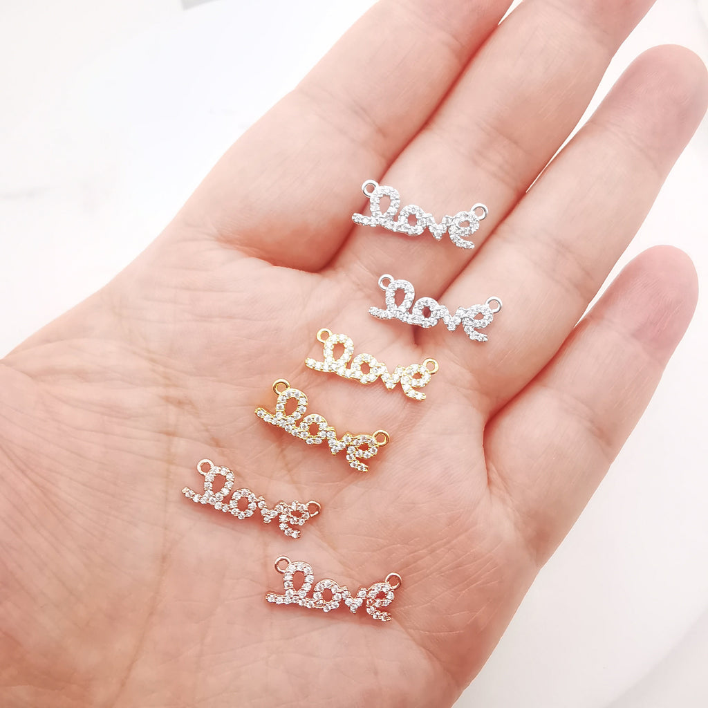 Cubic LOVE Connector, 18K Gold Plated Micro CZ Pave Connector Charm, Necklace Making Findings, 18x6mm, Jewelry Finding Gift for Her S908
