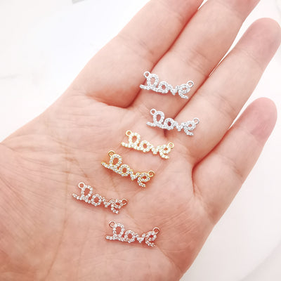 Cubic LOVE Connector, 18K Gold Plated Micro CZ Pave Connector Charm, Necklace Making Findings, 18x6mm, Jewelry Finding Gift for Her S908