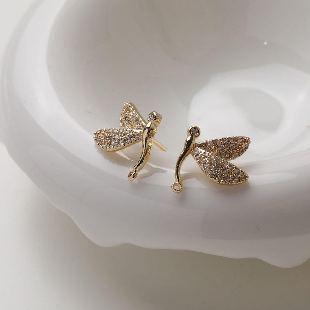 Butterfly Ear Post, S925 Silver Ear Pin, CZ Pave Nickel Free, Ear Studs, 14K Gold Plated Stud Earring Finding GZ742