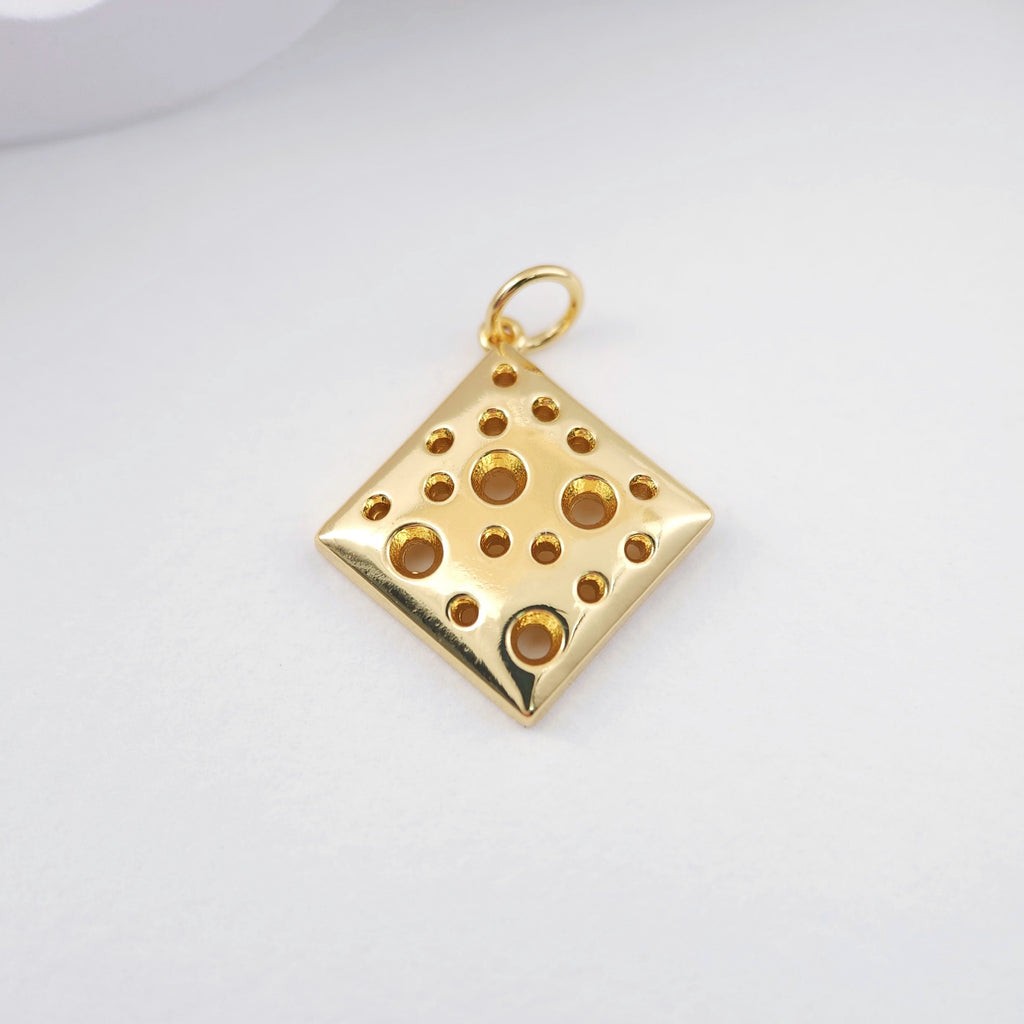Dijes de queso con forma de cubo de corazón brillante, chapado en oro de 18 quilates, para hacer collares, accesorios de joyería S1110