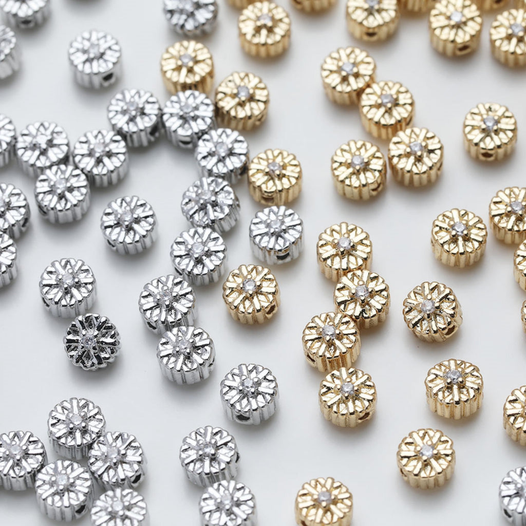 Cuentas espaciadoras de flores, chapadas en oro de 14 quilates, cuentas de flores 3D, delicadas cuentas para hacer aretes, accesorio de joyería GZ530