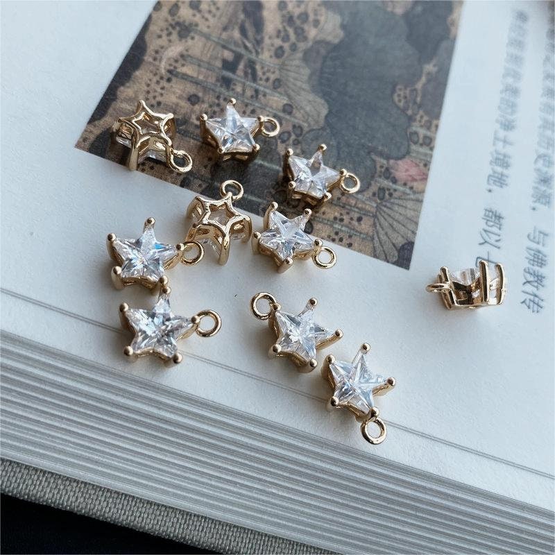 20pcs CZ Pave Tiny Star Charm, Crystal Pendant, Earring Connectors, Real Gold Plated Brass Earring Charms, Jewelry Findings JY036-F048