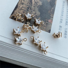 Load image into Gallery viewer, 20pcs CZ Pave Tiny Star Charm, Crystal Pendant, Earring Connectors, Real Gold Plated Brass Earring Charms, Jewelry Findings JY036-F048