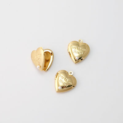 Shiny Heart Locket Charms, 18K Gold Plated, Key to my heart, Love Pendant, Necklace Making Pendants, Jewelry Findings S20433
