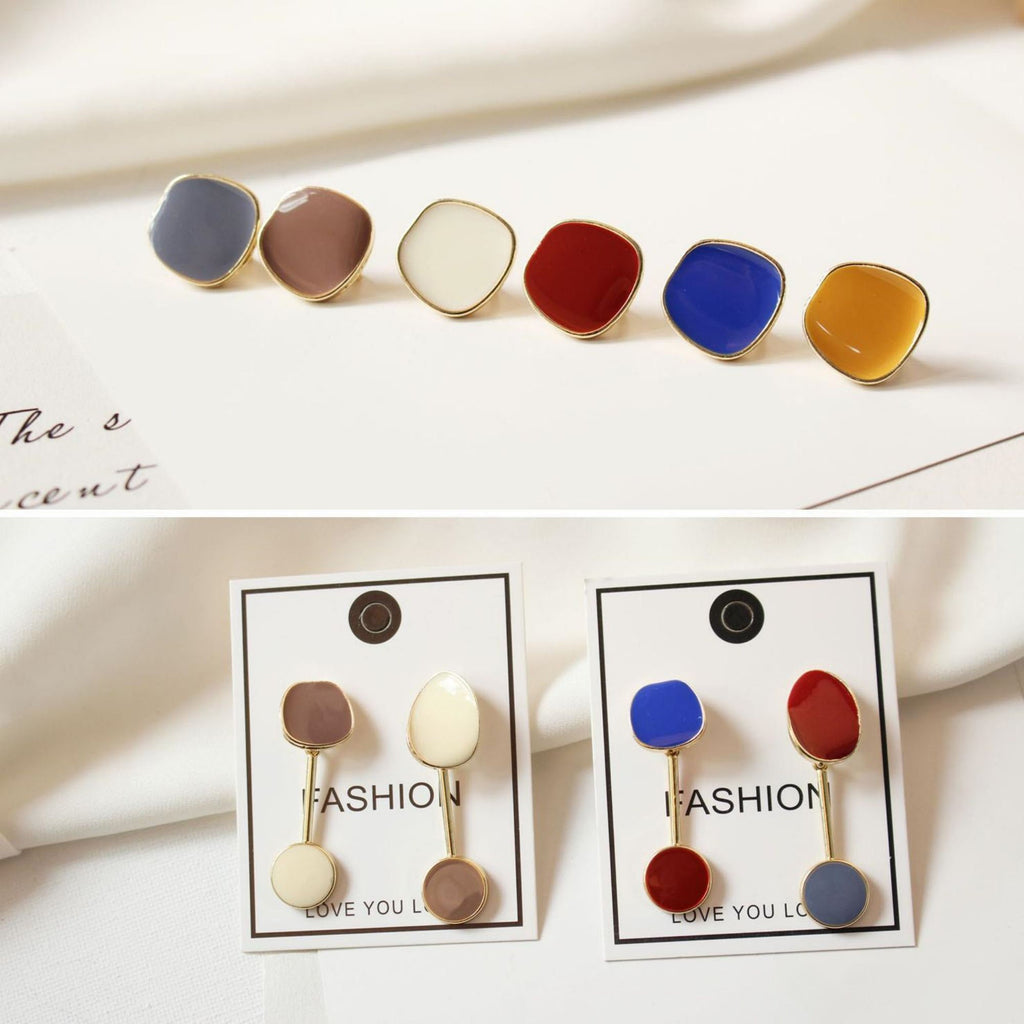 Poste cuadrado de esmalte, broche de plata S925, pendientes de oro de 14 quilates sin níquel, 15 mm, forma irregular con aro BB082