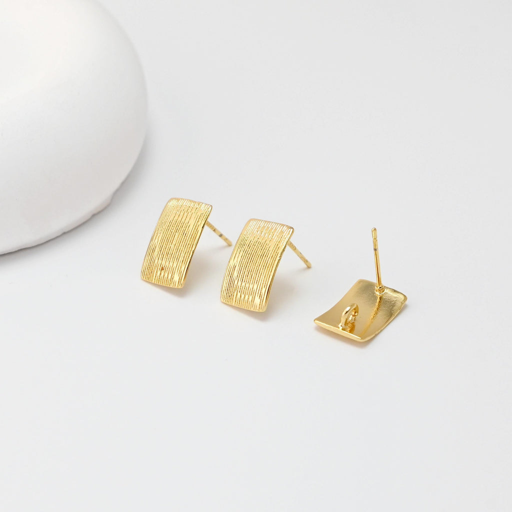 Rectangular Brushed Earrings Post With Loop, 18K Gold Plated, Nickel Free, S925 Silver Pin, Ear Stud Hypoallergenic Earring Findings D0455