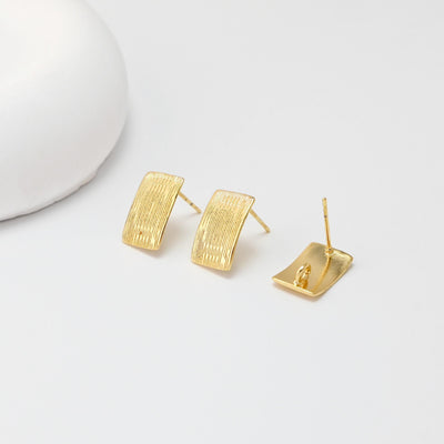 Rectangular Brushed Earrings Post With Loop, 18K Gold Plated, Nickel Free, S925 Silver Pin, Ear Stud Hypoallergenic Earring Findings D0455