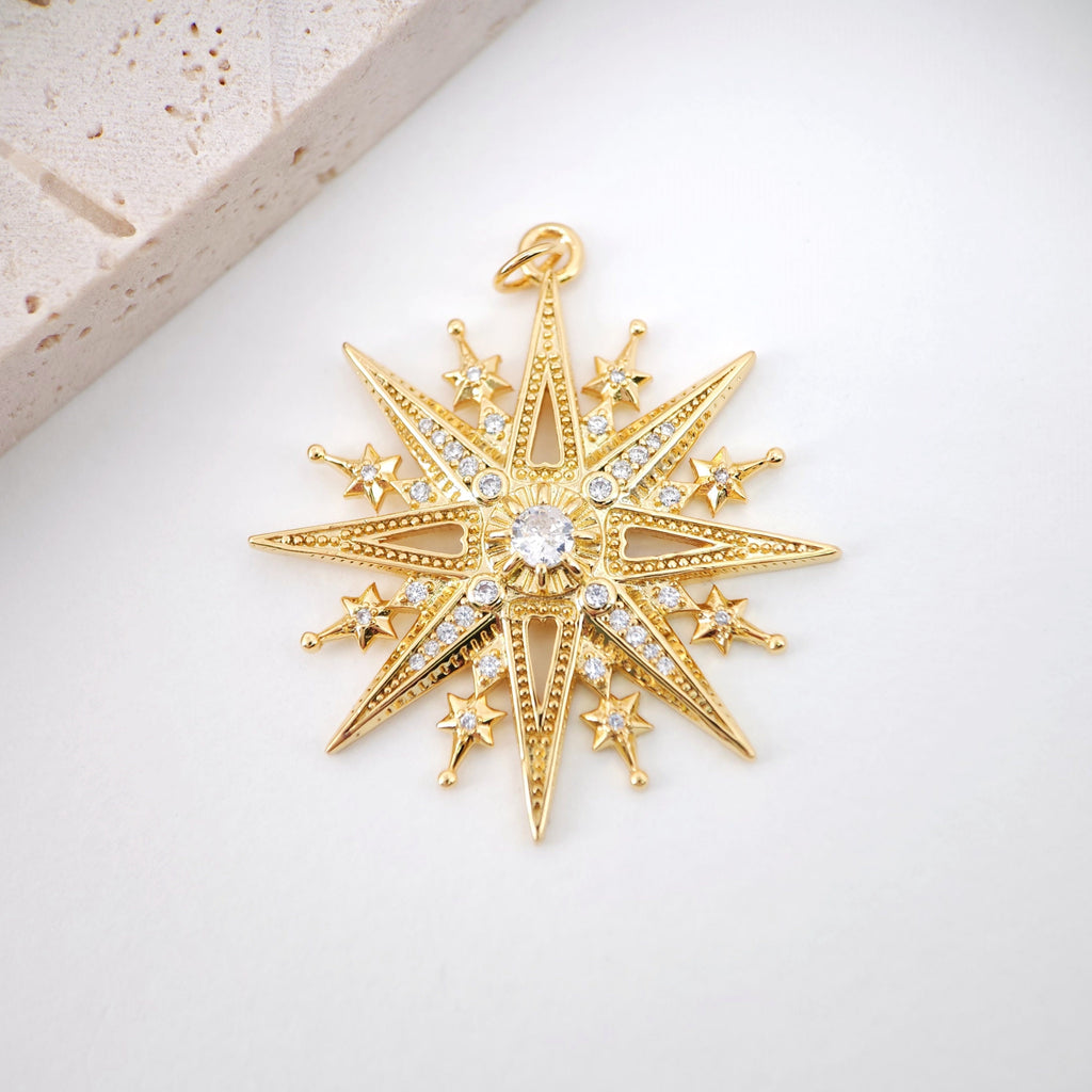 Multicolor Cubic Pave Round Charm, 18K Gold Plated Round Pendant, 35mm, Necklace Making Charm, Jewelry Findings S20568