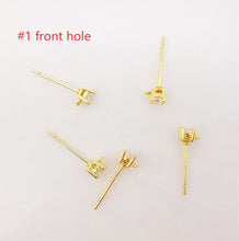 Load image into Gallery viewer, 10PCS Tiny Ear Post with Loops, Nickel Free, Micro CZ Pave, 4mm, 18K Gold Plated Stud Earring Finding S268