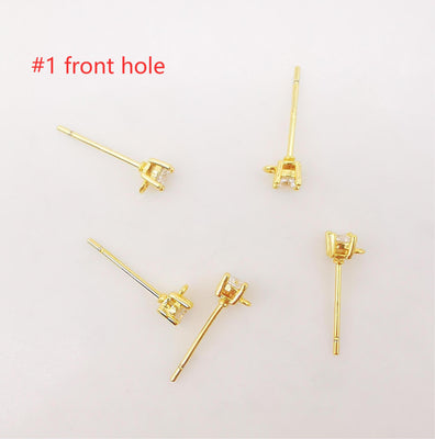 10PCS Tiny Ear Post with Loops, Nickel Free, Micro CZ Pave, 4mm, 18K Gold Plated Stud Earring Finding S268