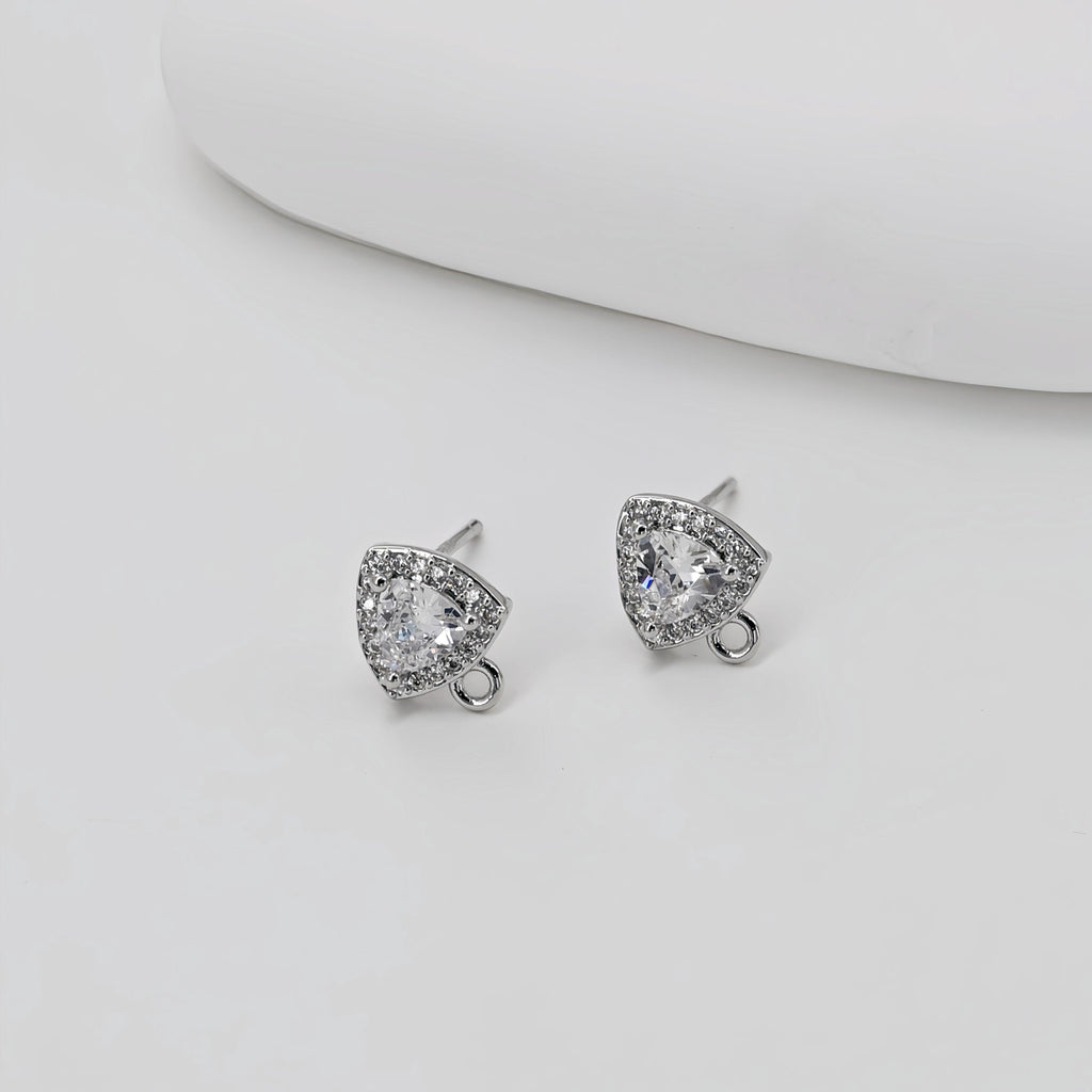 18K Gold Post, Triangle Earrings, CZ Pave, 10.7*8.4mm, S925 silver pin, Stud Earring Nickel Free, Hypoallergenic Earring Findings D0407