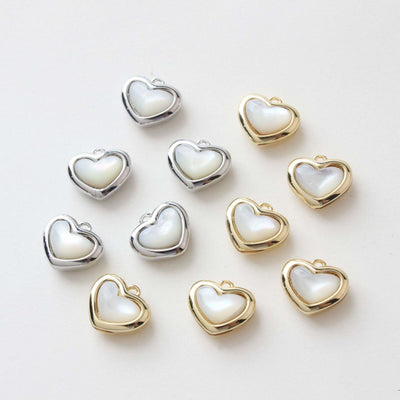 Dainty Heart Charm, Mother of Pearl Charm, 11mm, 14K Gold/Silver Plated Heart Charm for Jewelry Making GZ337