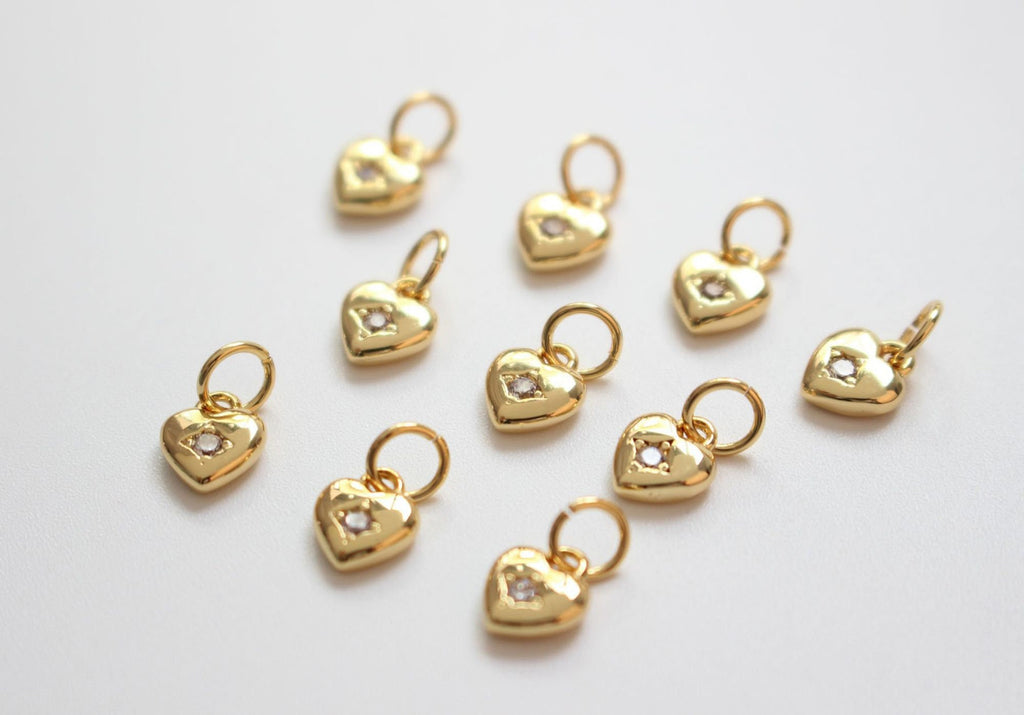 Heart Charms, Crystal Cubic Pave Heart Pendant , 14K Gold Plated, Love Charms, Bracelet Necklace Making Pendants, Jewelry Findings GZ422